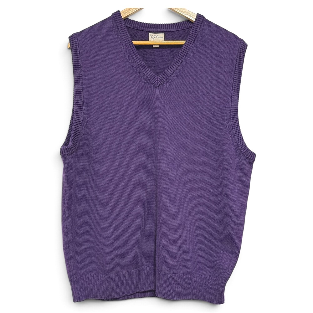 J.Crew Mens V-Neck Sweater Vest Purple Knit Solid Sleeveless Pullover L
